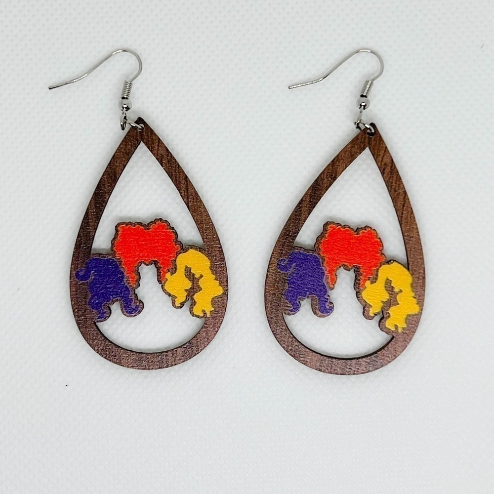 Hocus Pocus Teardrop Wooden Dangle Earrings